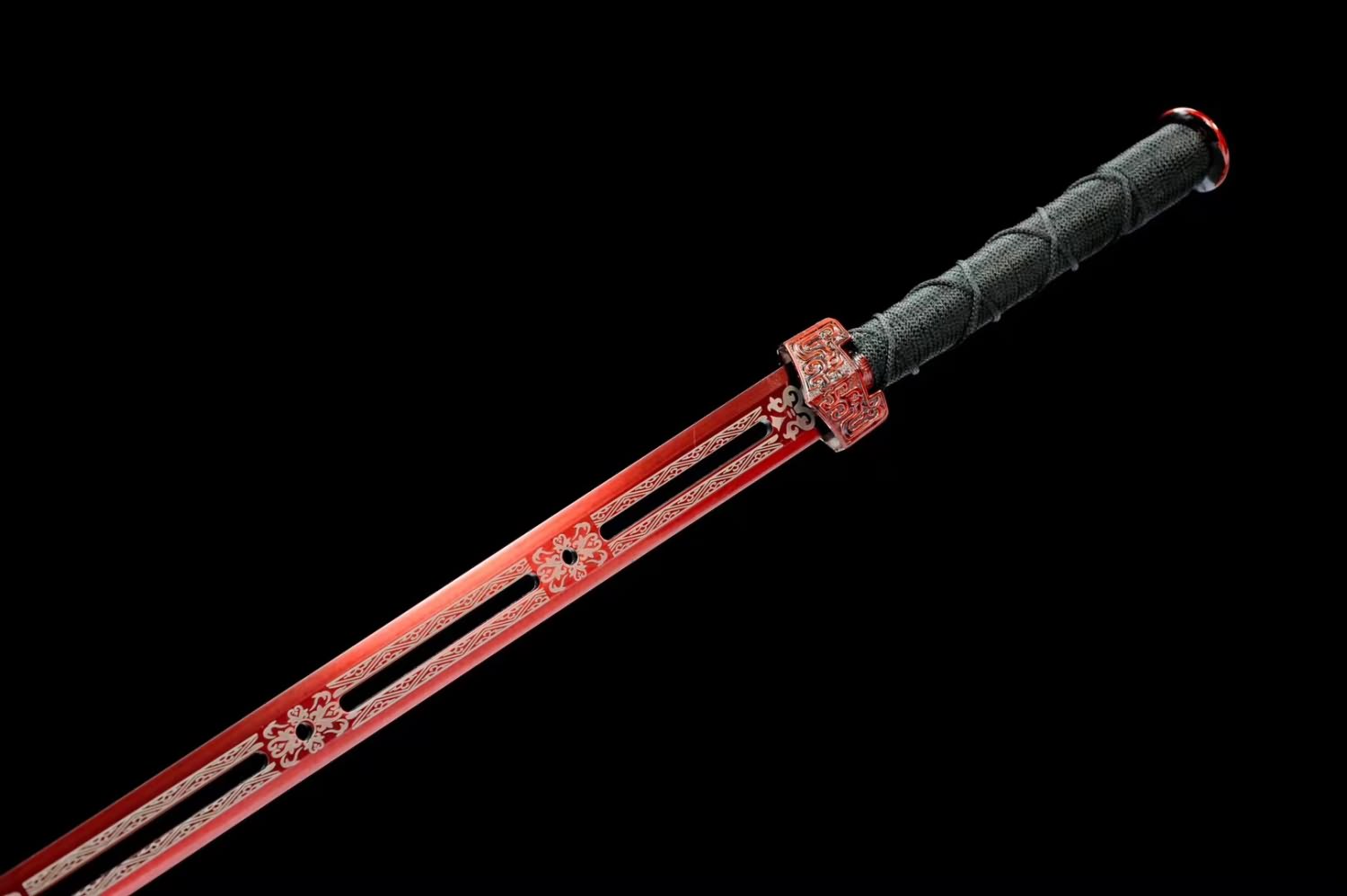 Traditional Chinese Sword High Manganese Steel Blade with Blood-Red Hollow Design