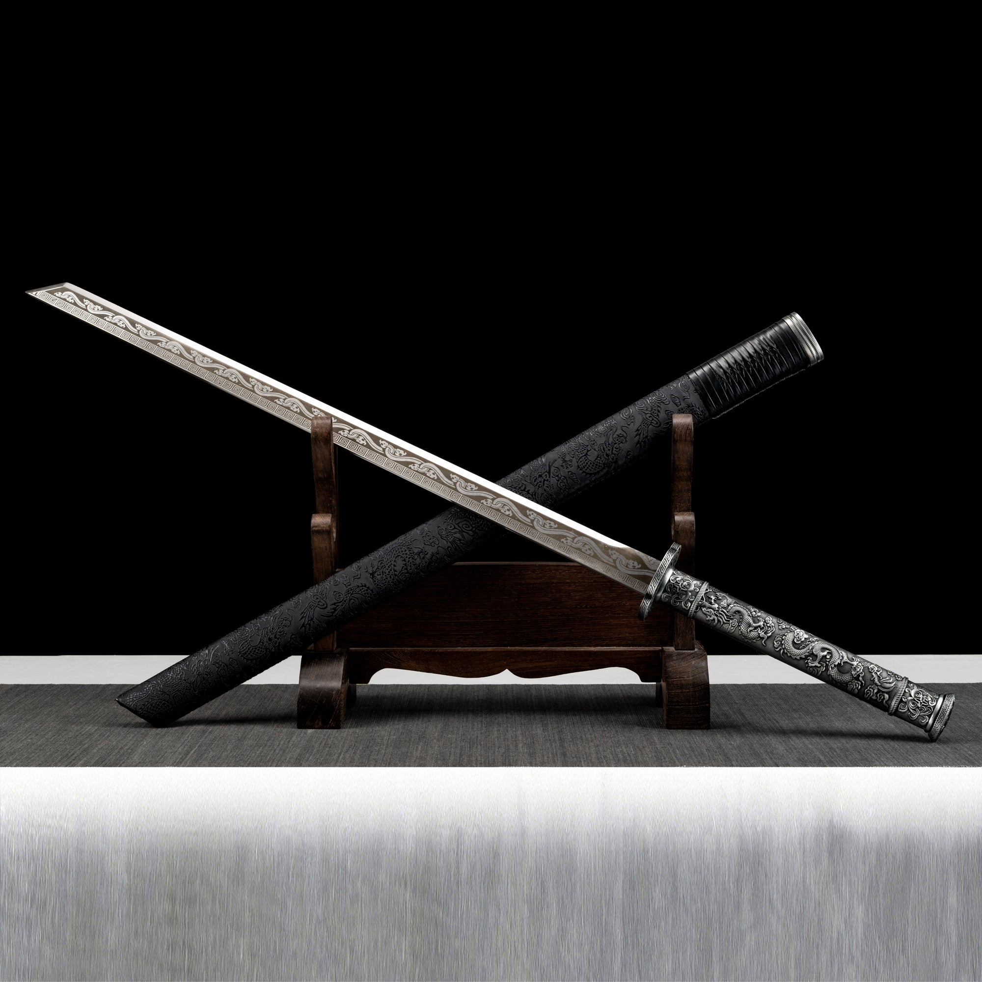 Hand Forged black dragon Tang Heng sword(1060 Carbon Steel)