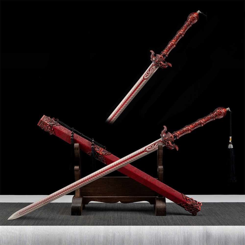 Hand Forged Han Sword Real High Carbon Steel Red Edition of the Heavenly Sword(1045 Carbon Steel)