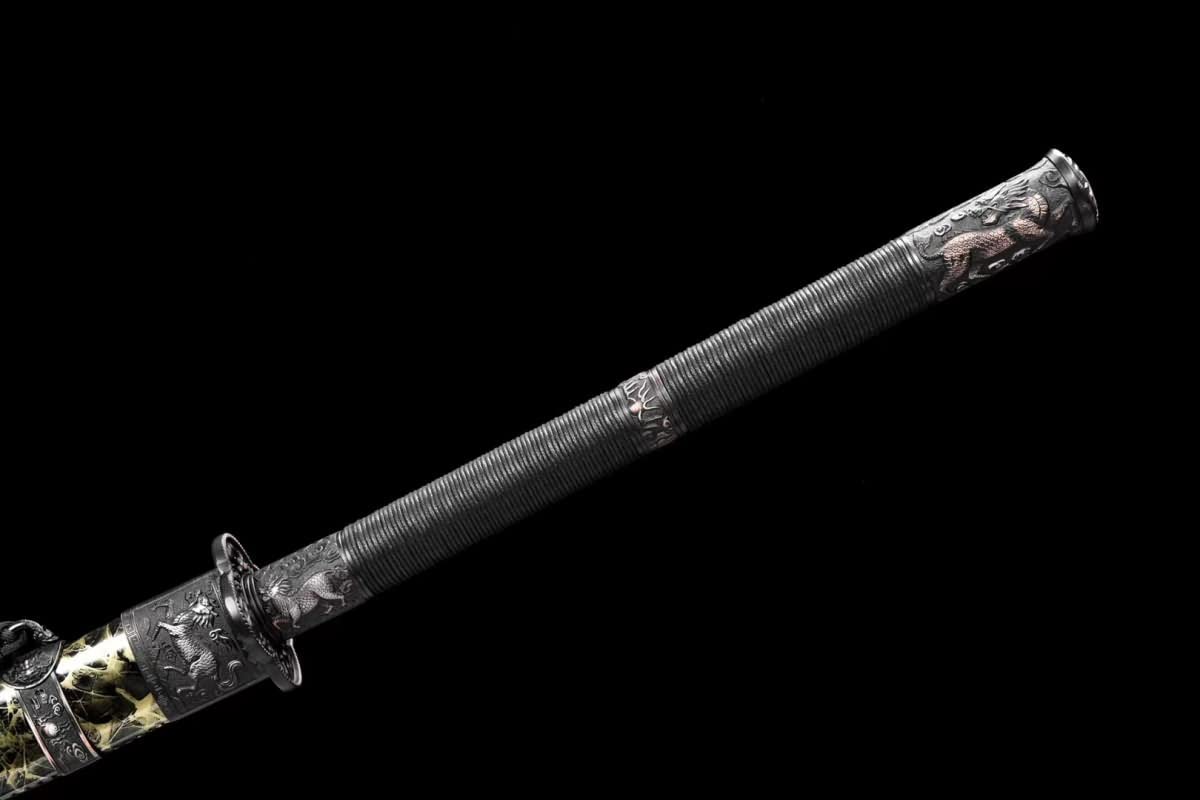 Hand Forged Kangxi Dao,Forged Damascus Steel baldes,Leather Scabbard,Alloy Fittings