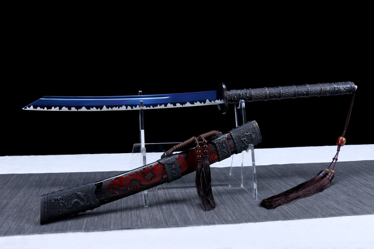 Kangxi Treasure Sword - High Carbon Steel Blade, Solid Wood Carved Scabbard