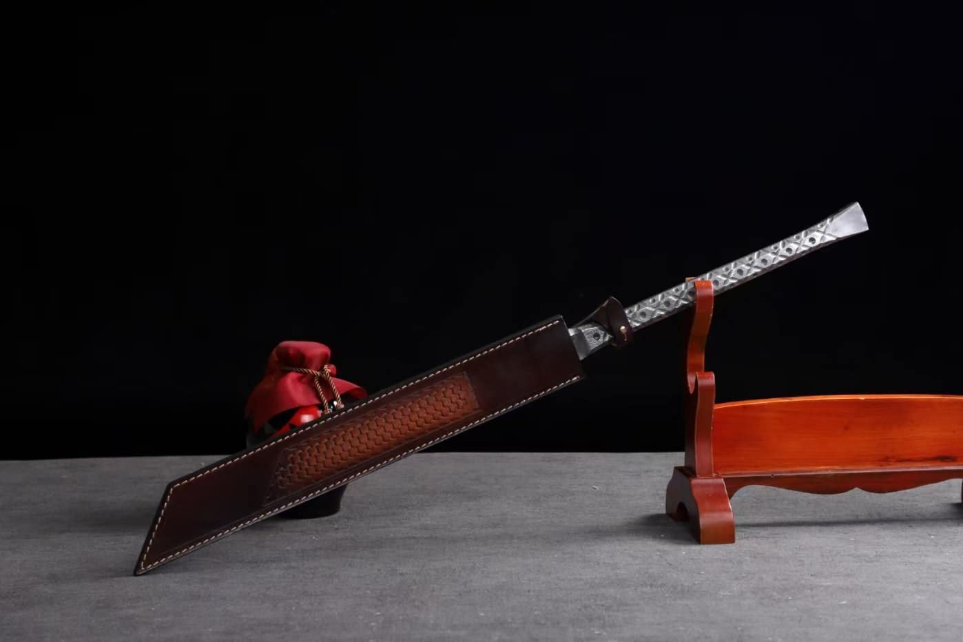 LOONGSWORD,Chinese sword,Broadsword Real,Full tang Damascus Steel Blades Handle,Cowhide Scabbard