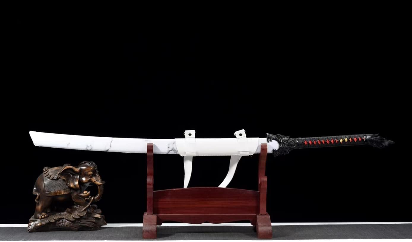 Hand Forged Wolf dao Swords Real,1060 Carbon Steel Blades,White Scabbard,Alloy Fittings