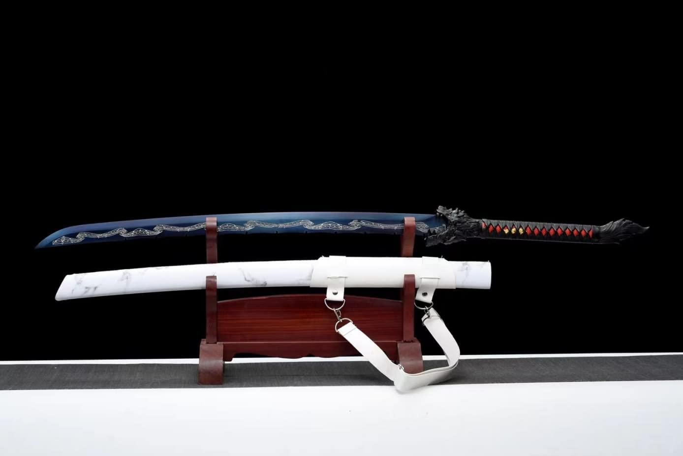 Hand Forged Wolf dao Swords Real,1060 Carbon Steel Blades,White Scabbard,Alloy Fittings