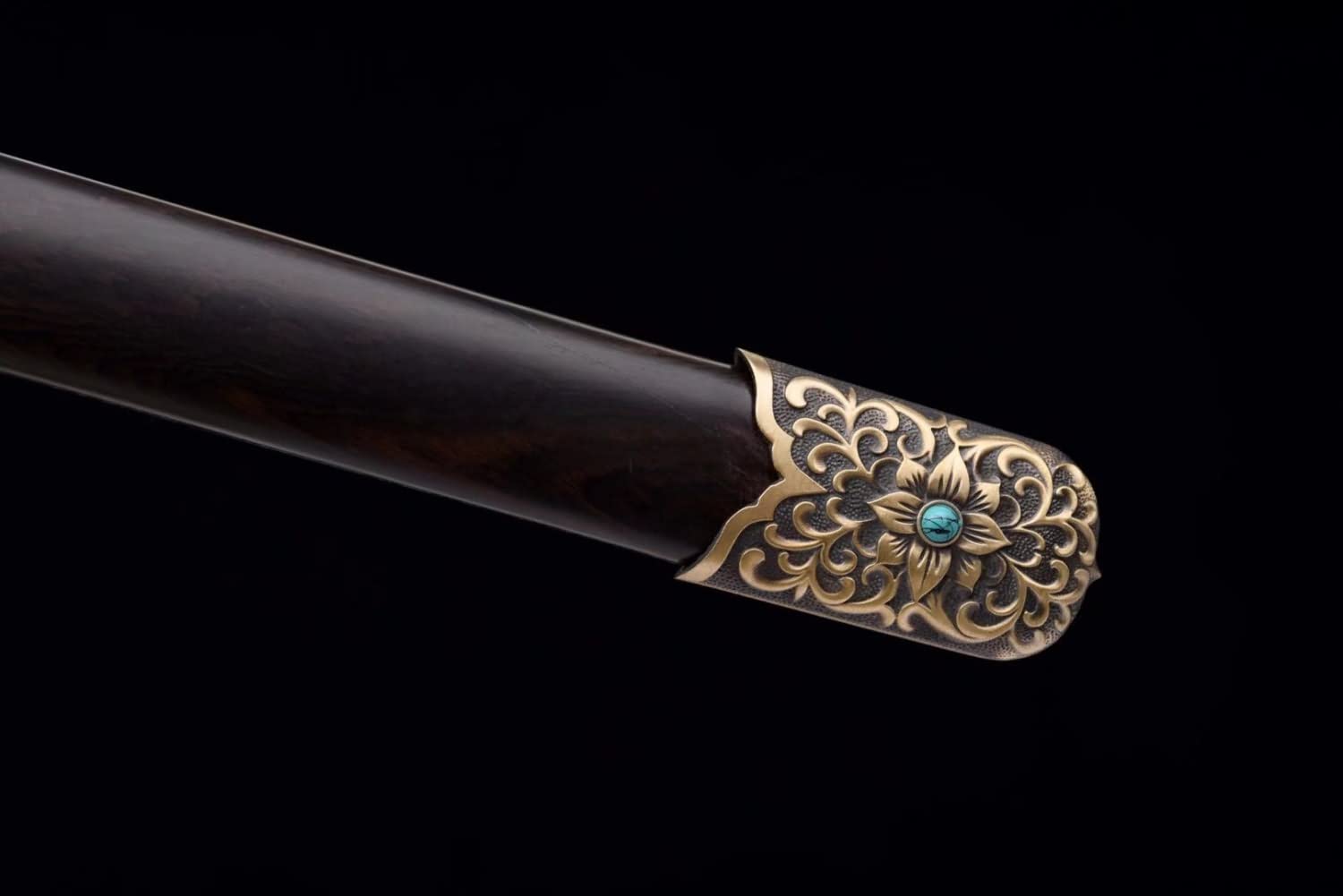 Tang Swords Real,Damascus Steel Blade,Ebony Scabbard,Brass Fittings