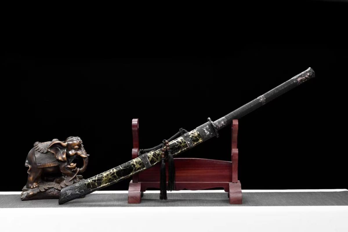 Hand Forged Kangxi Dao,Forged Damascus Steel baldes,Leather Scabbard,Alloy Fittings