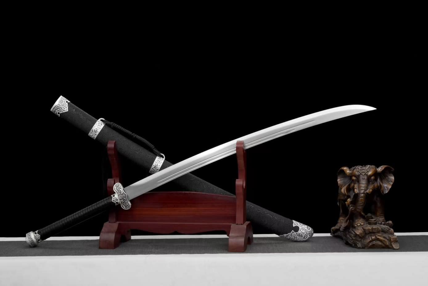 Black Gold Sabre,High Carbon Steel Blades,Faux Leather Scabbard,chinese sword real