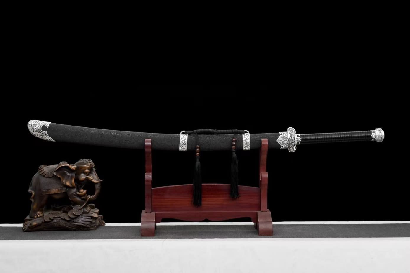 Black Gold Sabre,High Carbon Steel Blades,Faux Leather Scabbard,chinese sword real