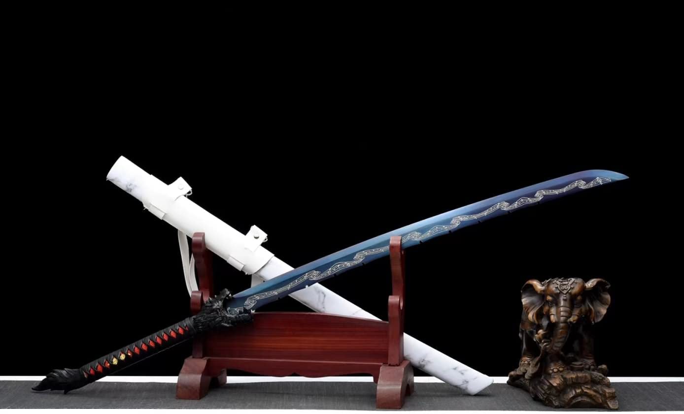 Hand Forged Wolf dao Swords Real,1060 Carbon Steel Blades,White Scabbard,Alloy Fittings