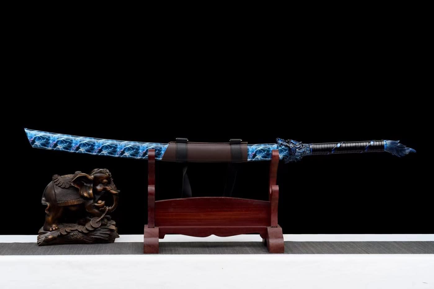 Wolf Head Hacking Knife,High Carbon Steel,Blue Blade and Scabbard,chinese sword