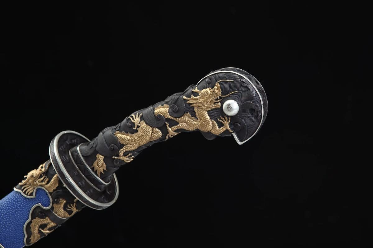 Hand Forged Chinese Sword,Dragon Dao,Battle Ready(Forged Damascus Steel Blade,Skin Scabbard,Brass Fittings) Full Tang