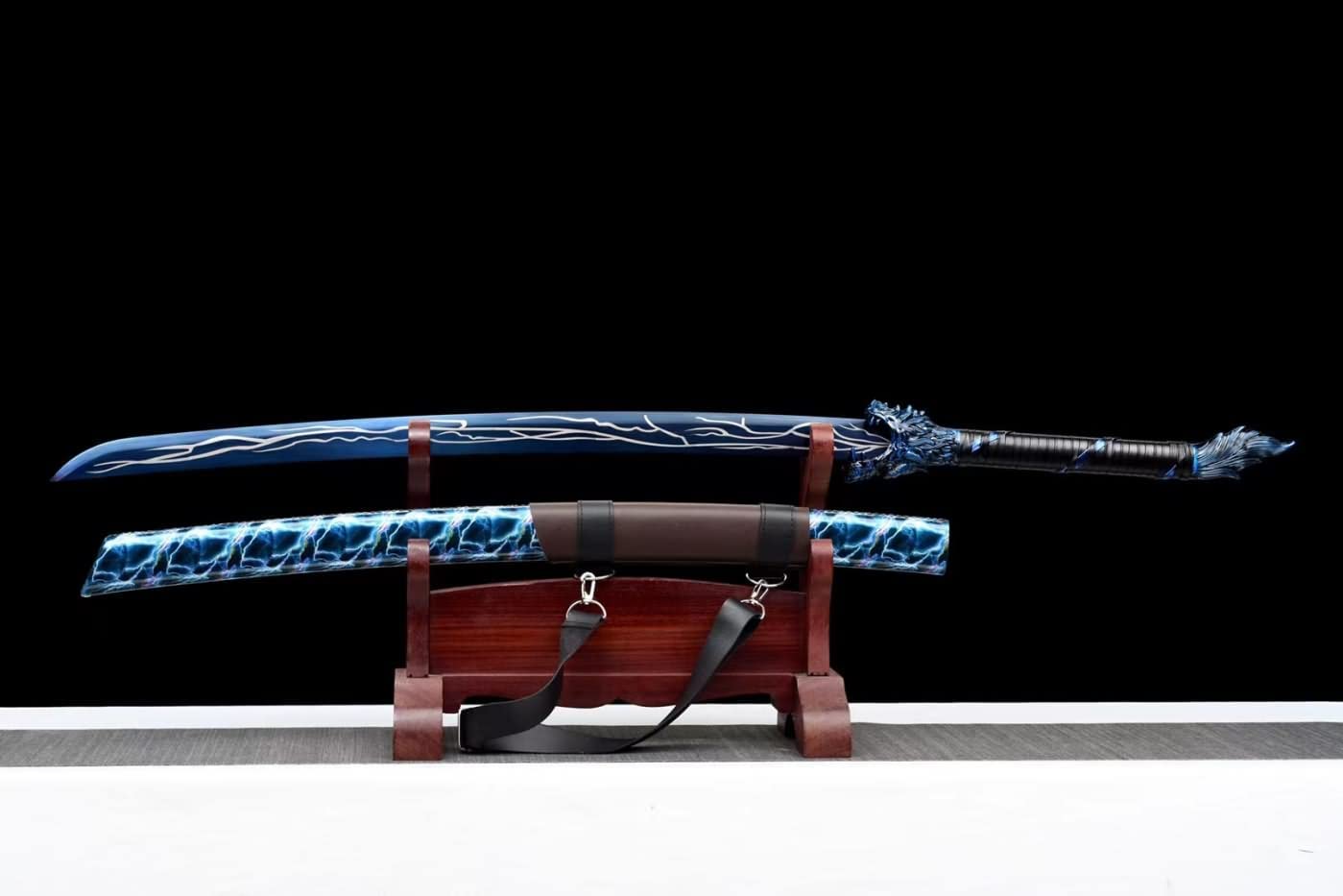 Wolf Head Hacking Knife,High Carbon Steel,Blue Blade and Scabbard,chinese sword