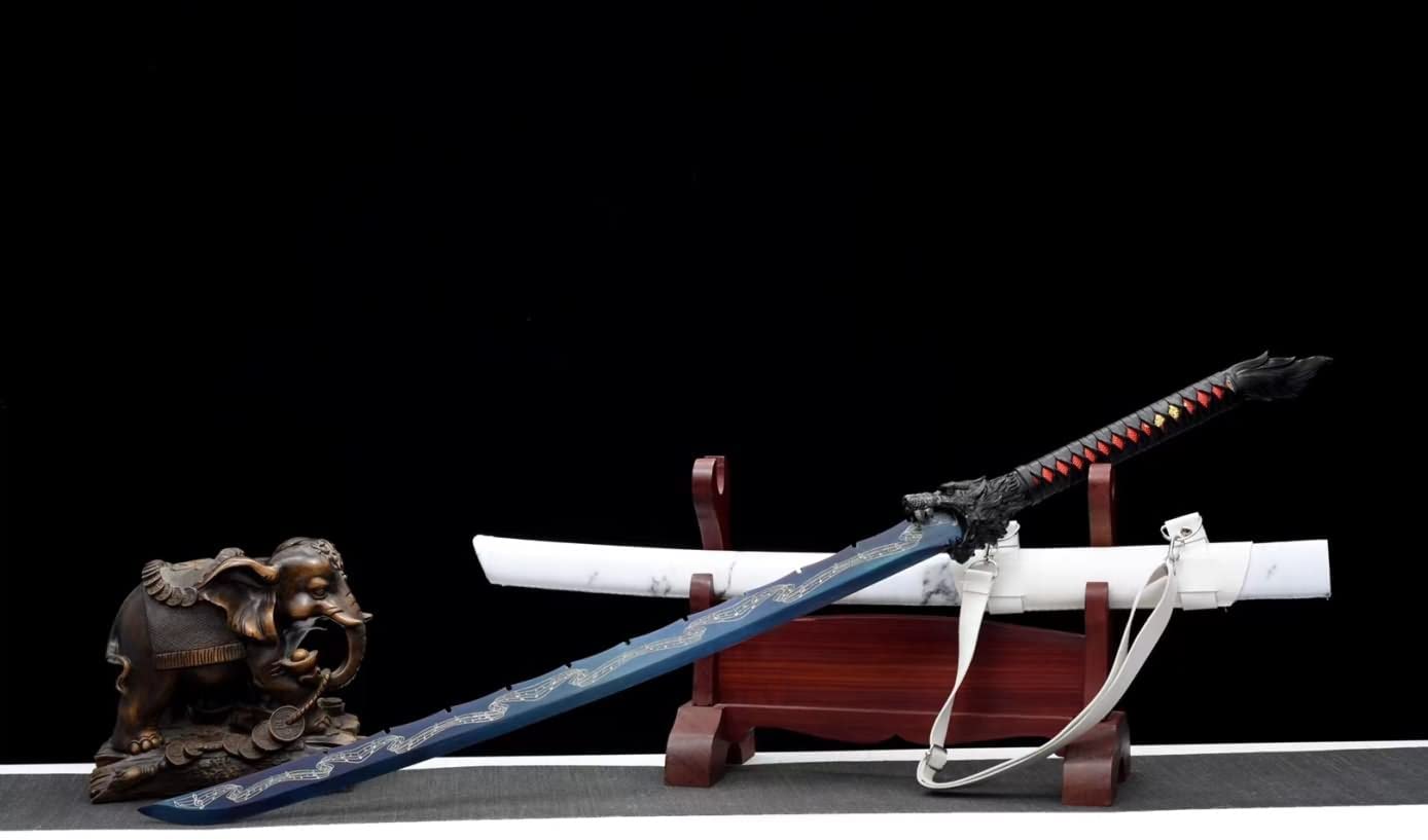 Hand Forged Wolf dao Swords Real,1060 Carbon Steel Blades,White Scabbard,Alloy Fittings