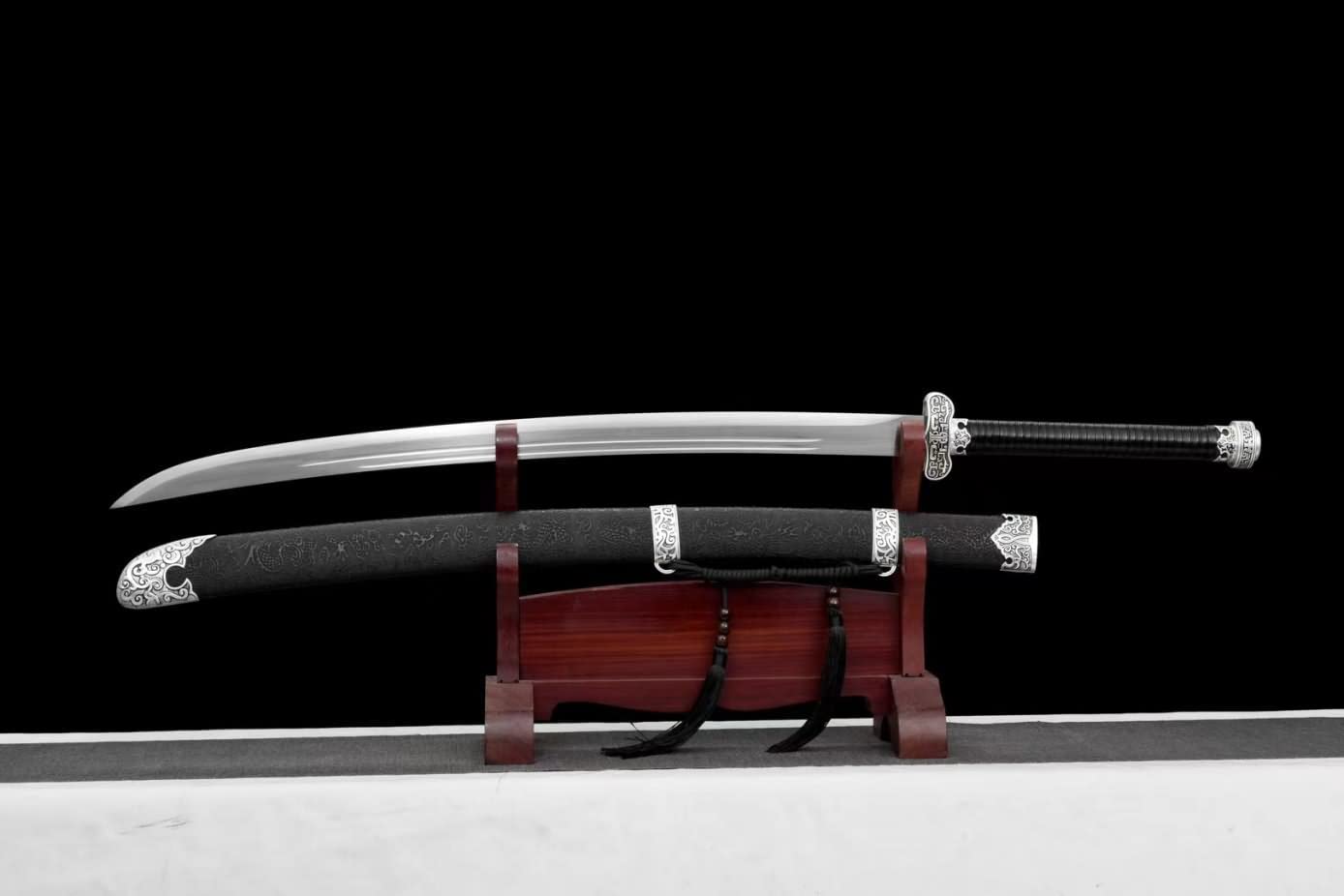 Black Gold Sabre,High Carbon Steel Blades,Faux Leather Scabbard,chinese sword real