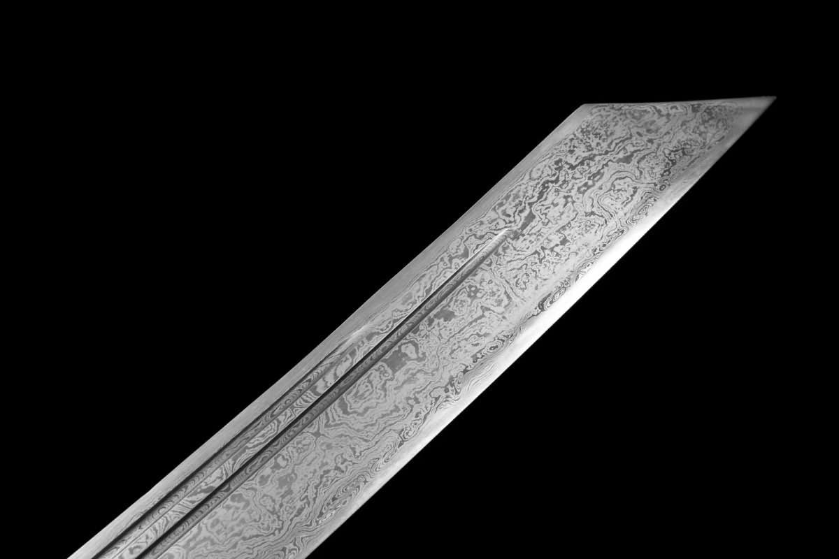 Hand Forged Kangxi Dao,Forged Damascus Steel baldes,Leather Scabbard,Alloy Fittings