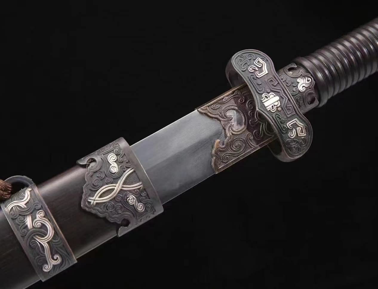 Hand Forged Black Gold Ancient Knife,Handmade Damascus Steel Blade,Brass Fittings
