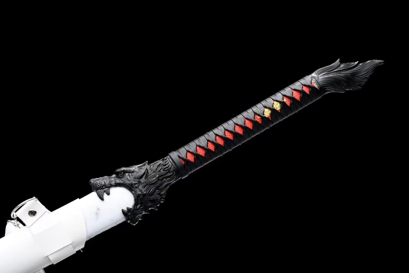 Hand Forged Wolf dao Swords Real,1060 Carbon Steel Blades,White Scabbard,Alloy Fittings