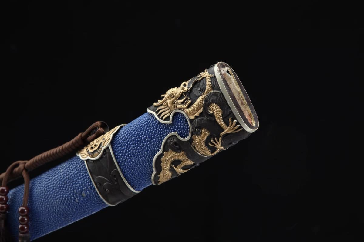 Hand Forged Chinese Sword,Dragon Dao,Battle Ready(Forged Damascus Steel Blade,Skin Scabbard,Brass Fittings) Full Tang