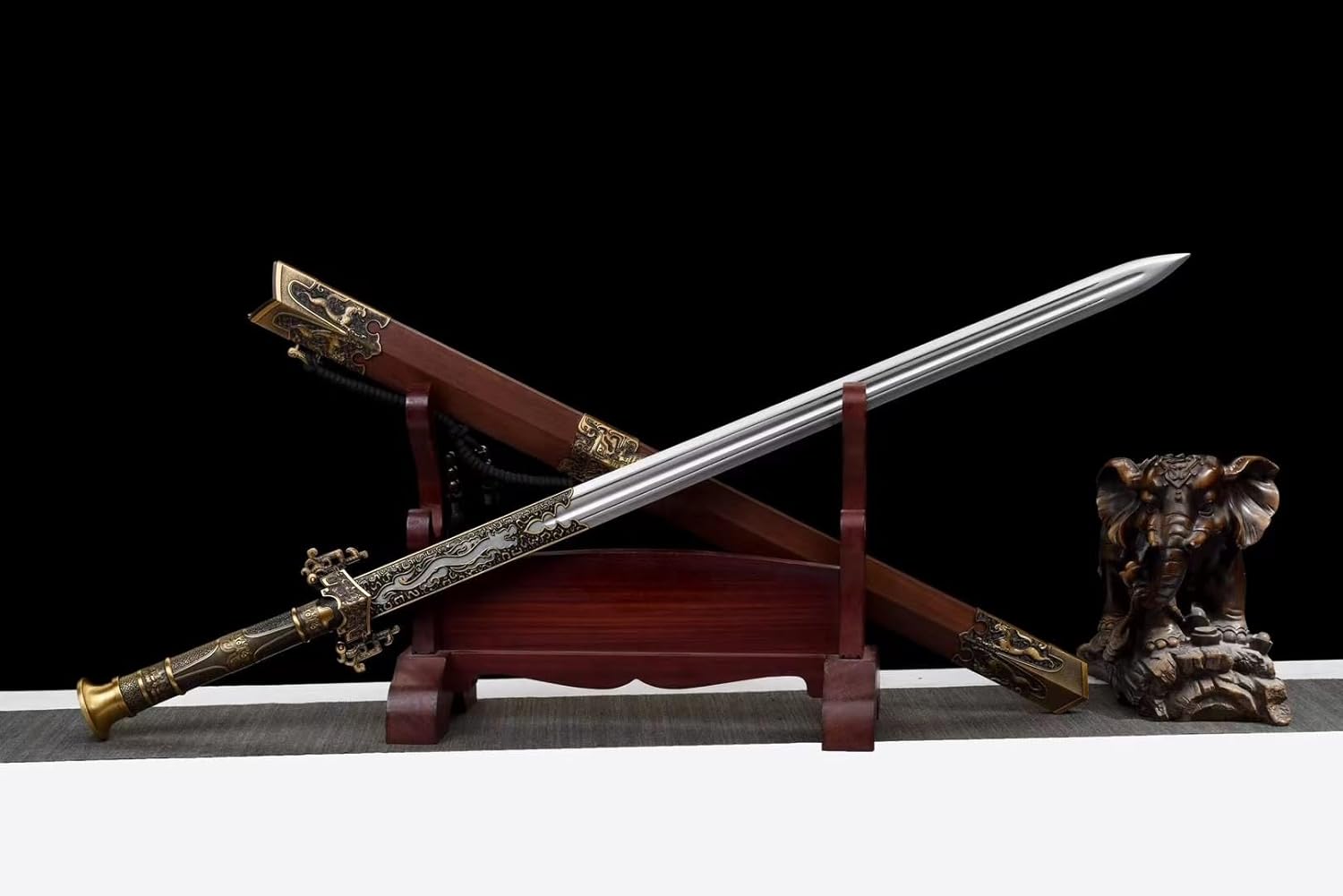 Hand Forged Hanjian Sword | Handcrafted High Carbon Steel Blade with Rosewood Scabbard & Alloy Fittings | 40"(1045 Carbon Steel)
