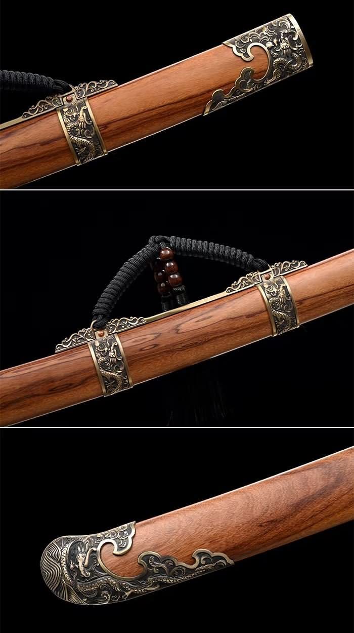 Hand Forged Broadsword Real,Forged Damascus Steel Blade,Rosewood,Brass