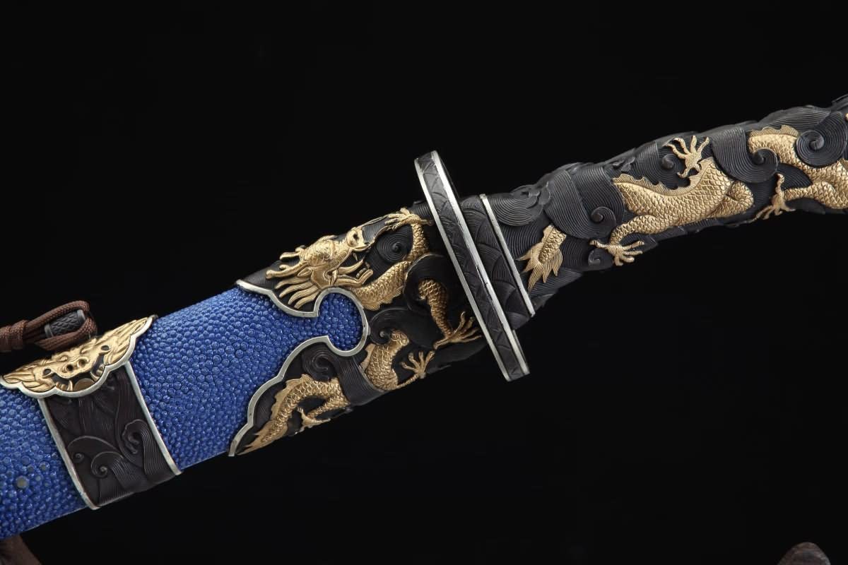 Hand Forged Chinese Sword,Dragon Dao,Battle Ready(Forged Damascus Steel Blade,Skin Scabbard,Brass Fittings) Full Tang