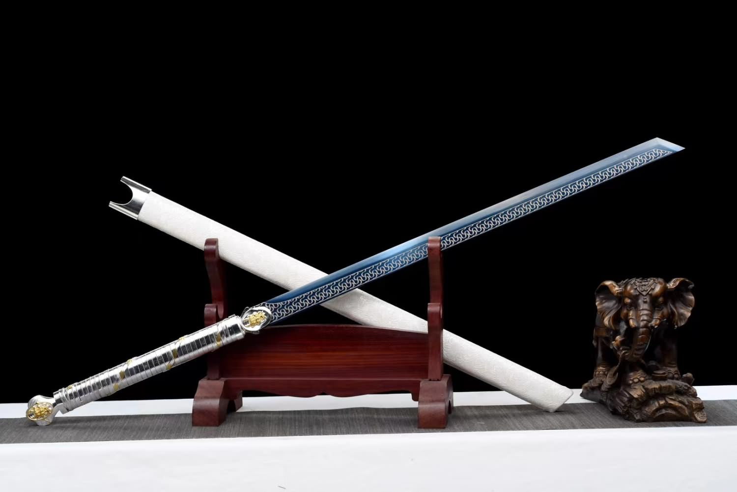Tang Dynasty Sword | Forged High Carbon Steel Blade | Alloy Fittings | Faux Leather Wrapped Scabbard