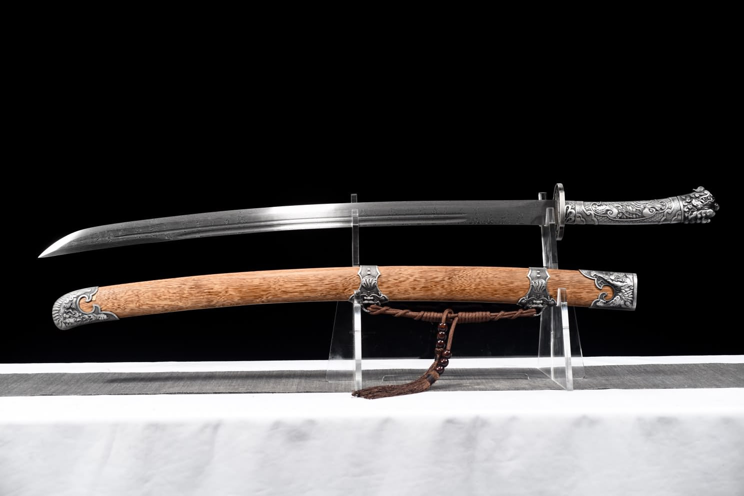 Hand Forged Qing dao Sword-Forged Damascus Steel Blade with Alloy Fittings-Battle Ready