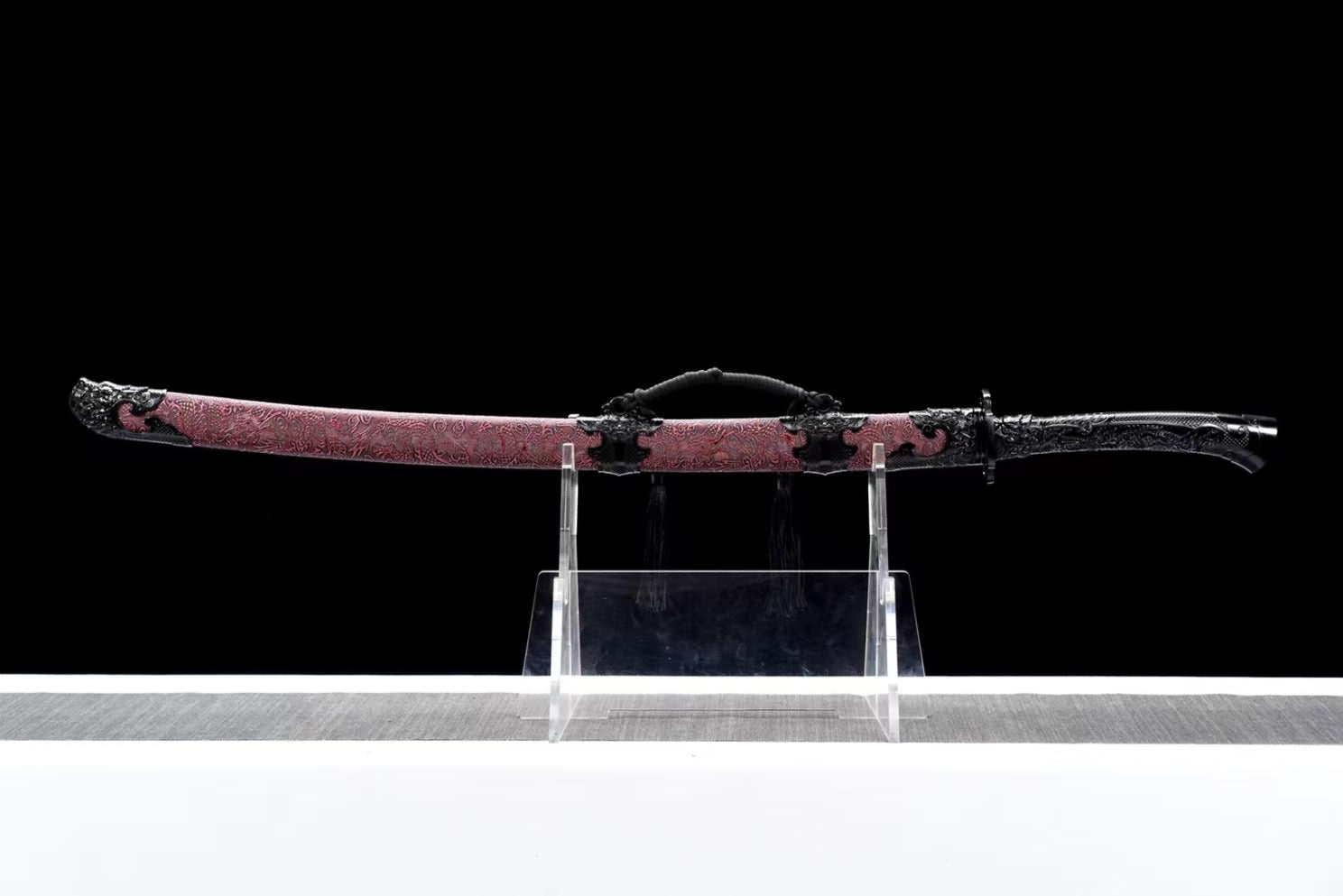 Embroidery Spring Sword-Handcrafted High carbon Steel Blade with Laser Engraved Patterns,Rosewood Scabbard,Alloy Fittings