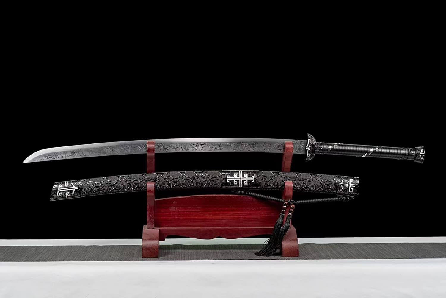 LOONGSWORD,Black Gold dao Swords High Carbon Steel Etch Blades,Alloy Fittings