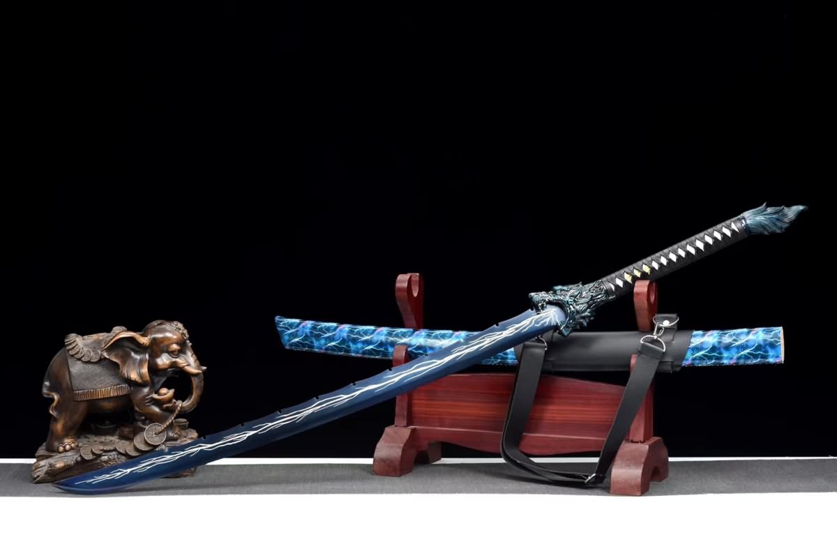 Wolf Head Machete,Dao sworde Real(High Carbon Steel,Blue Blade and Scabbard) Battle Ready,Chinese Sword