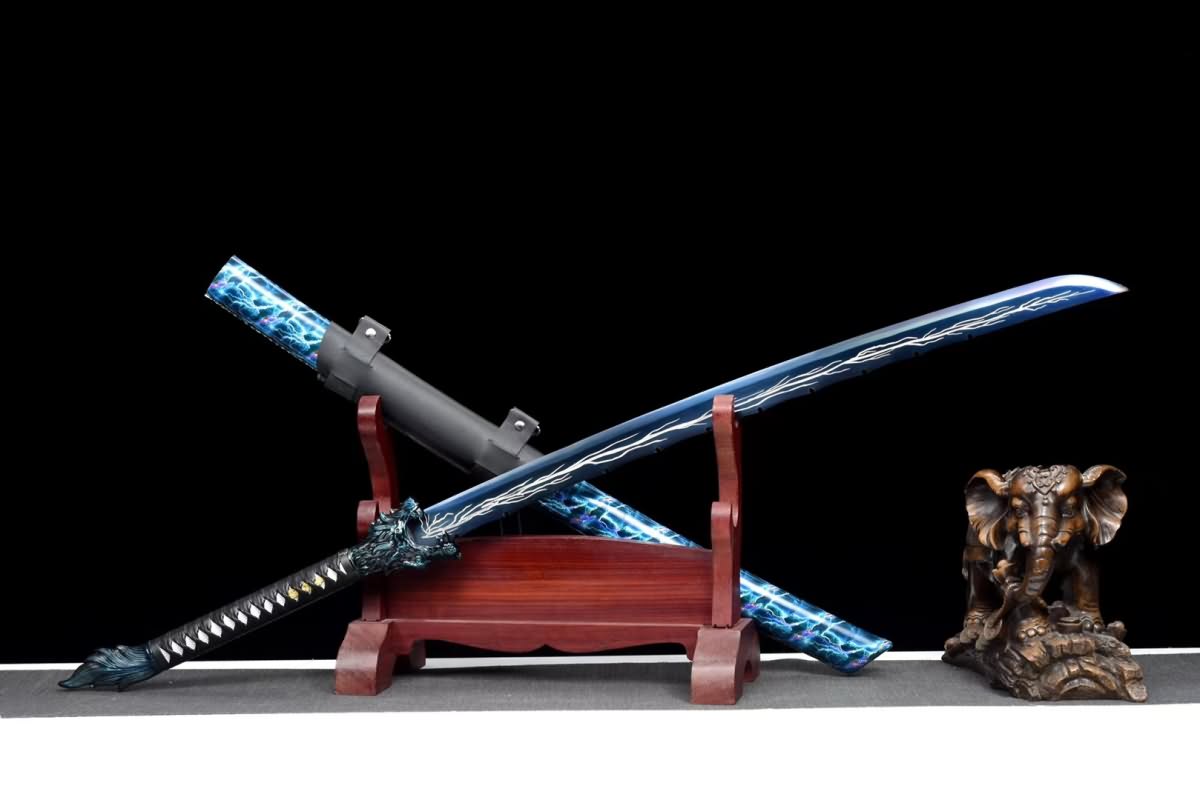 Wolf Head Machete,Dao sworde Real(High Carbon Steel,Blue Blade and Scabbard) Battle Ready,Chinese Sword