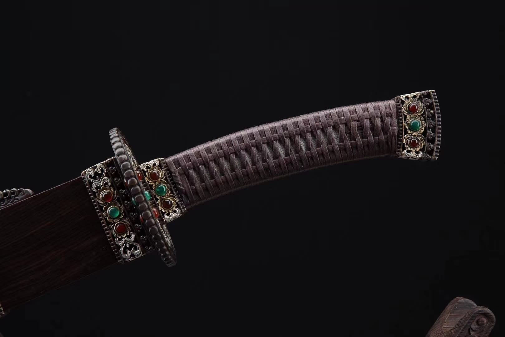 Qing sword,Damascus steel blade,Ebony scabbard,Brass - Chinese sword shop