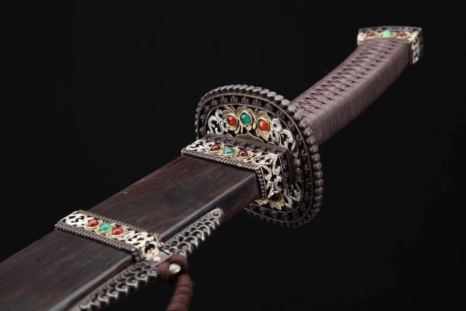 Qing sword,Damascus steel blade,Ebony scabbard,Brass - Chinese sword shop