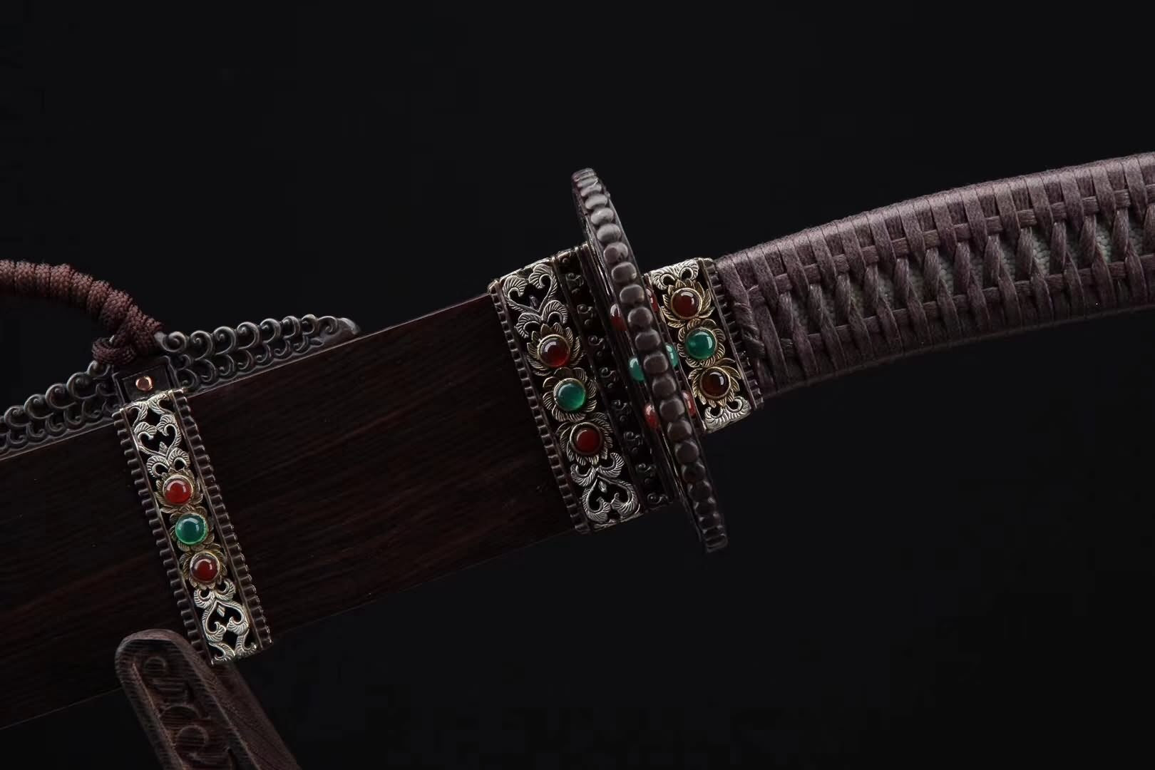 Qing sword,Damascus steel blade,Ebony scabbard,Brass - Chinese sword shop