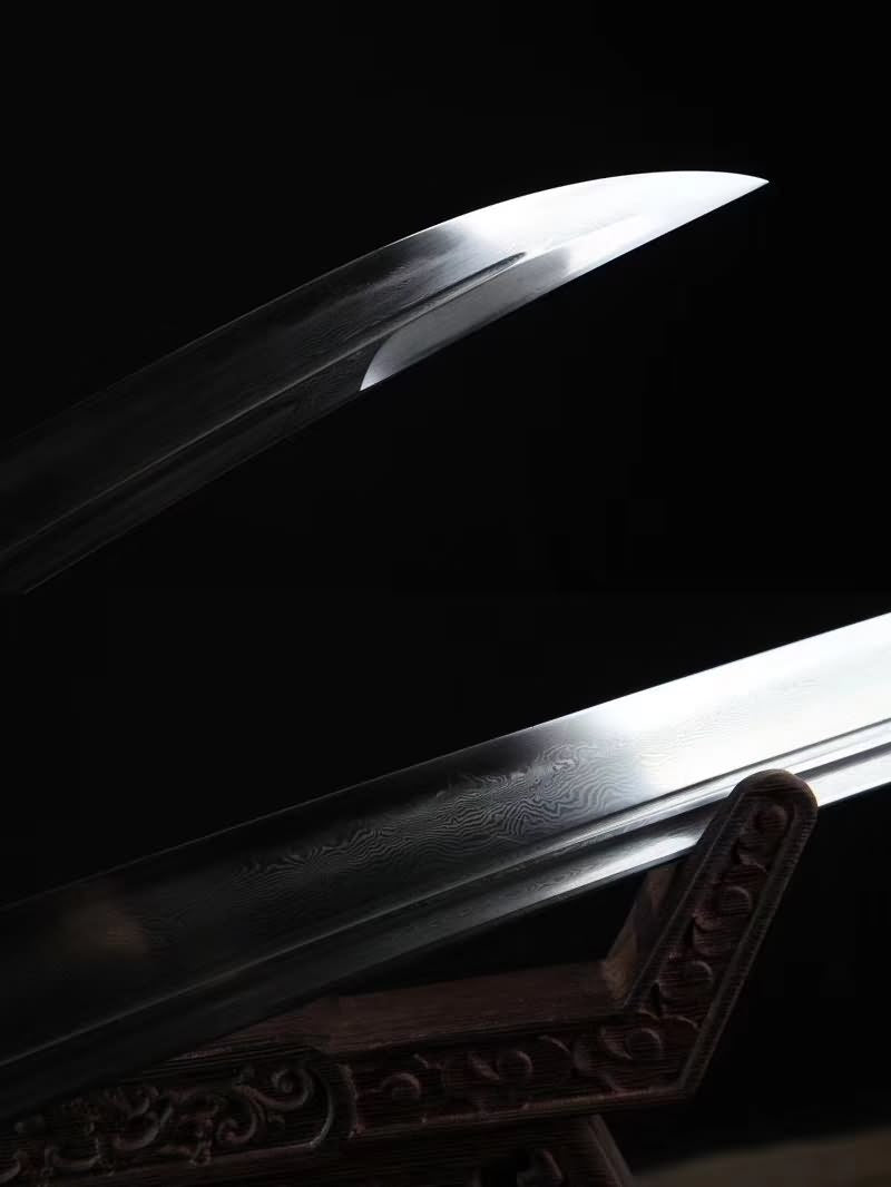 Qing sword,Damascus steel blade,Ebony scabbard,Brass - Chinese sword shop