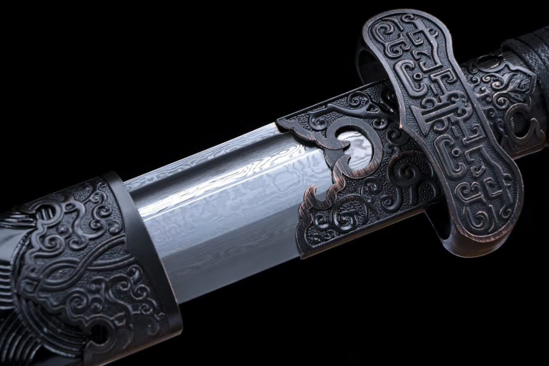 Broadsword,Damascus steel blade,Leather scabbard,Chinese sword - Chinese sword shop