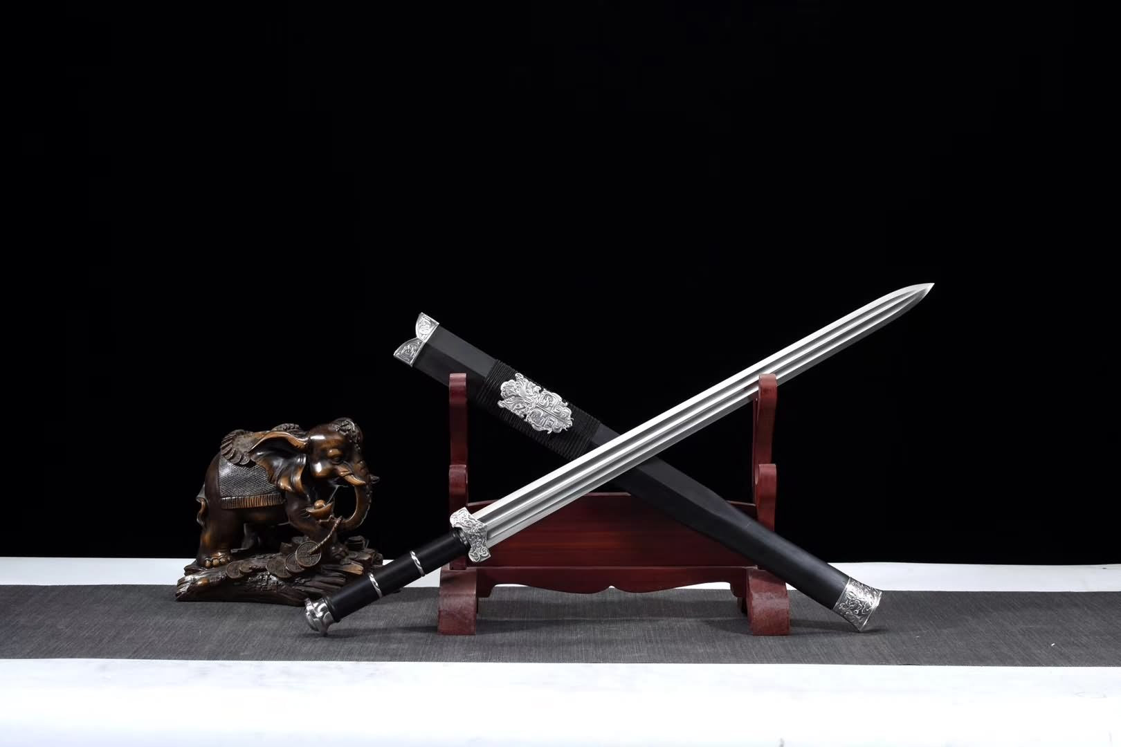 Han sword(Damascus steel blade,Ebony scabbard,Steel fittings)Length 35" - Chinese sword shop