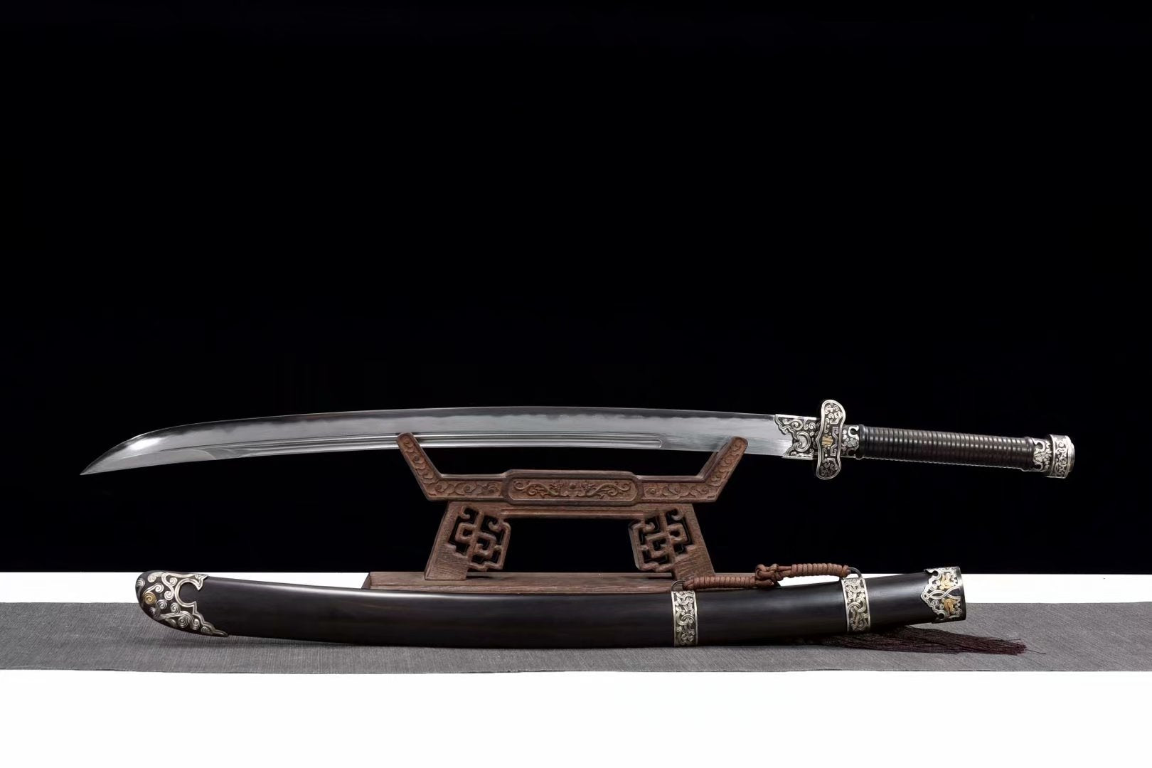 Black gold sword,Damascus steel turn blade,Brass fittings - Chinese sword shop