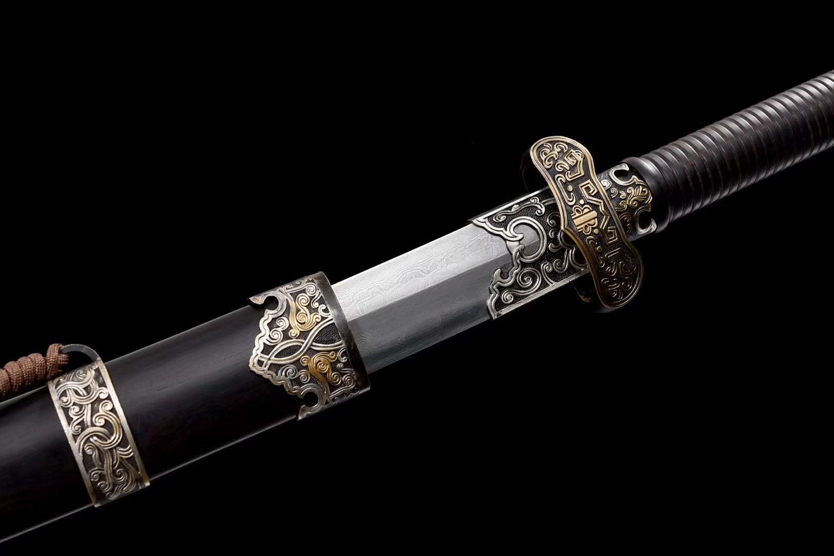 Black gold sword,Damascus steel turn blade,Brass fittings - Chinese sword shop