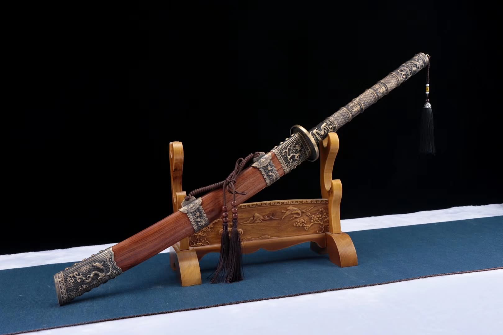 Kangxi sword,Damascus steel blade,Brass fittings,Rosewood scabbard - Chinese sword shop