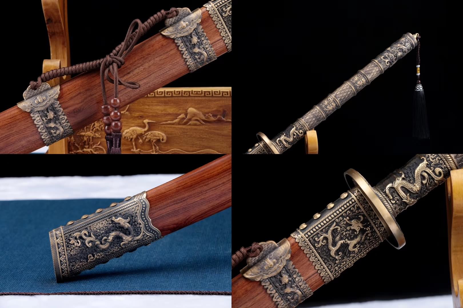 Kangxi sword,Damascus steel blade,Brass fittings,Rosewood scabbard - Chinese sword shop