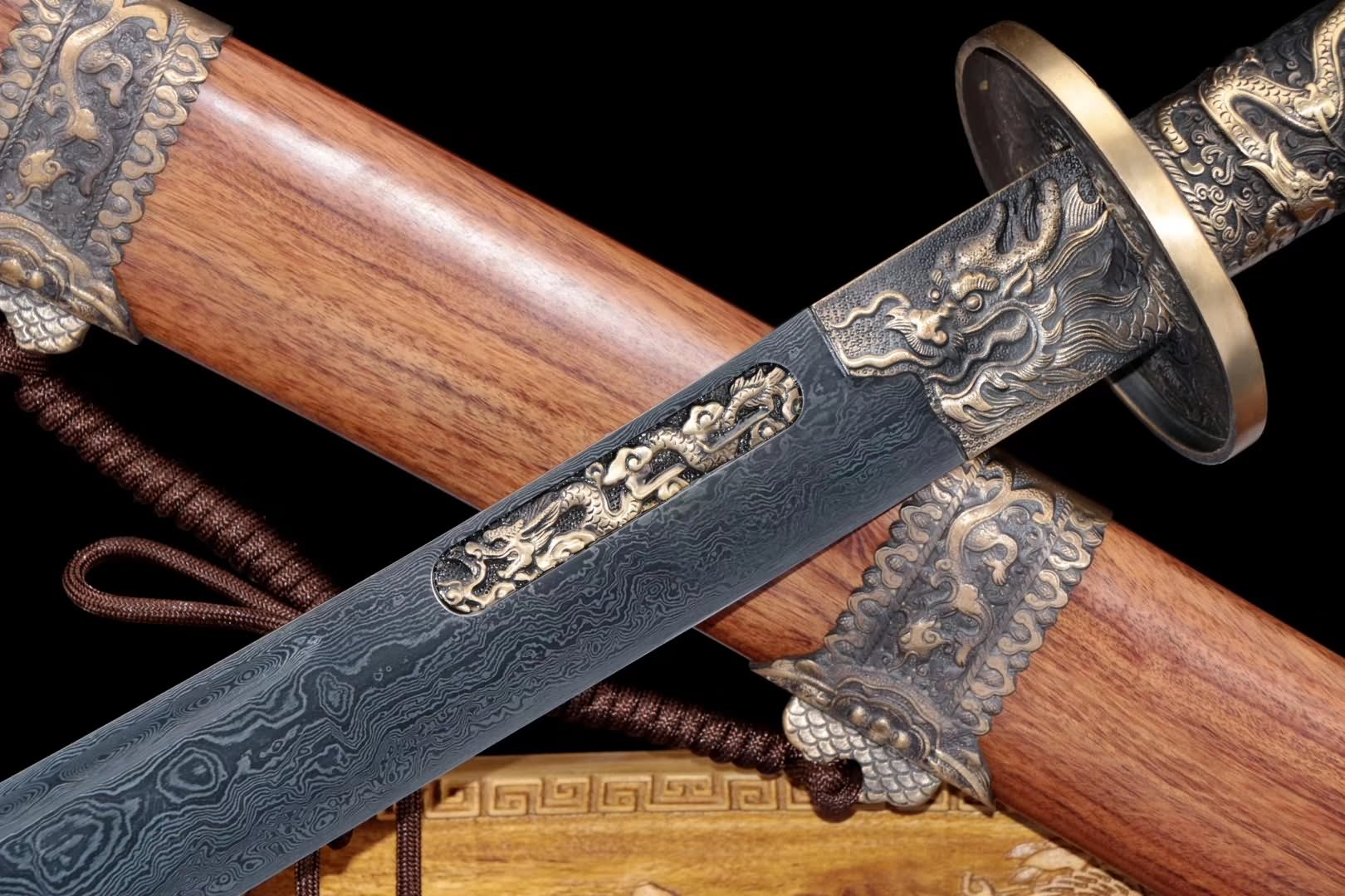 Kangxi sword,Damascus steel blade,Brass fittings,Rosewood scabbard - Chinese sword shop