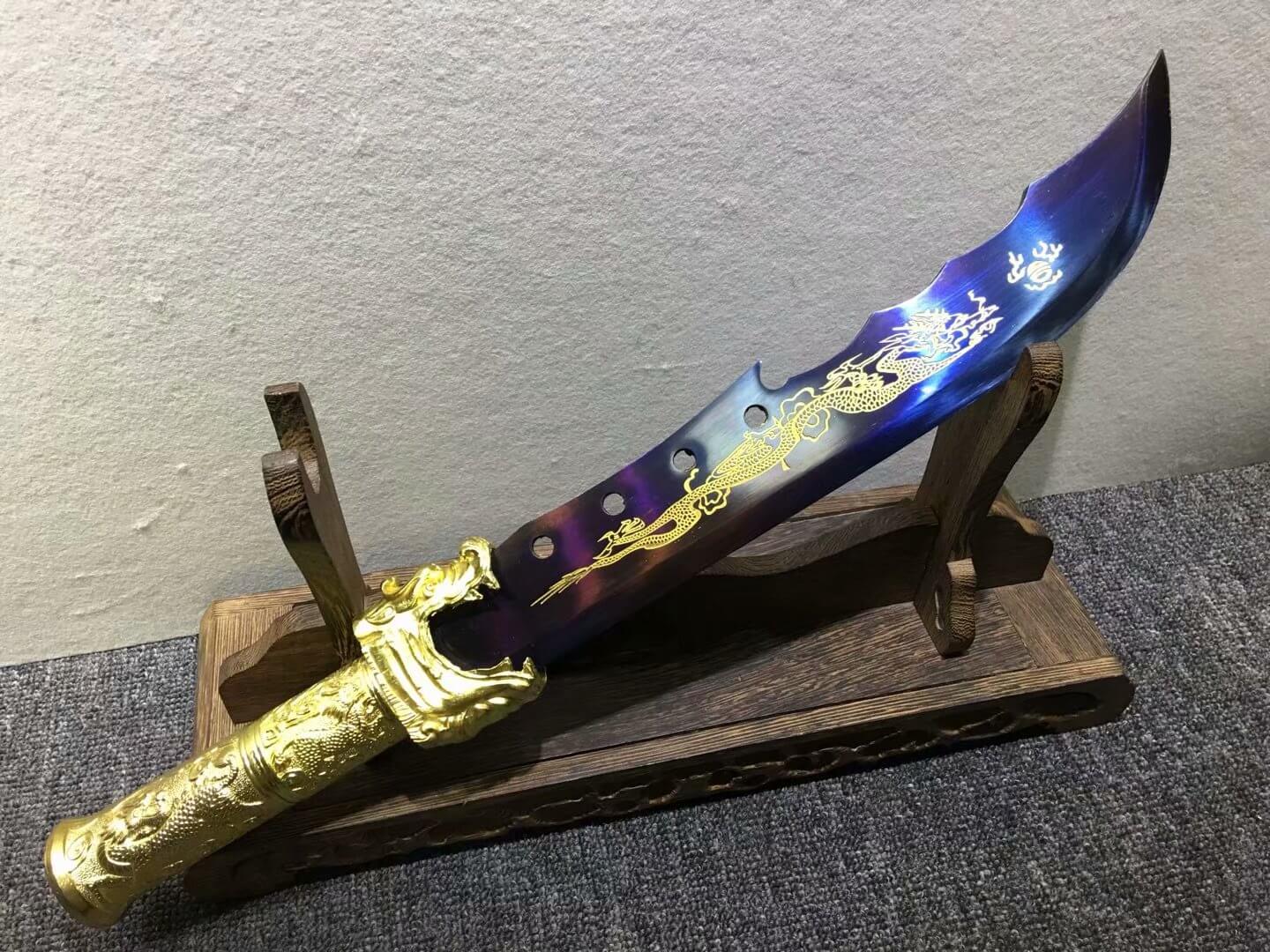 Single hand GuanDao,High carbon steel blade,Leather scabbard - Chinese sword shop