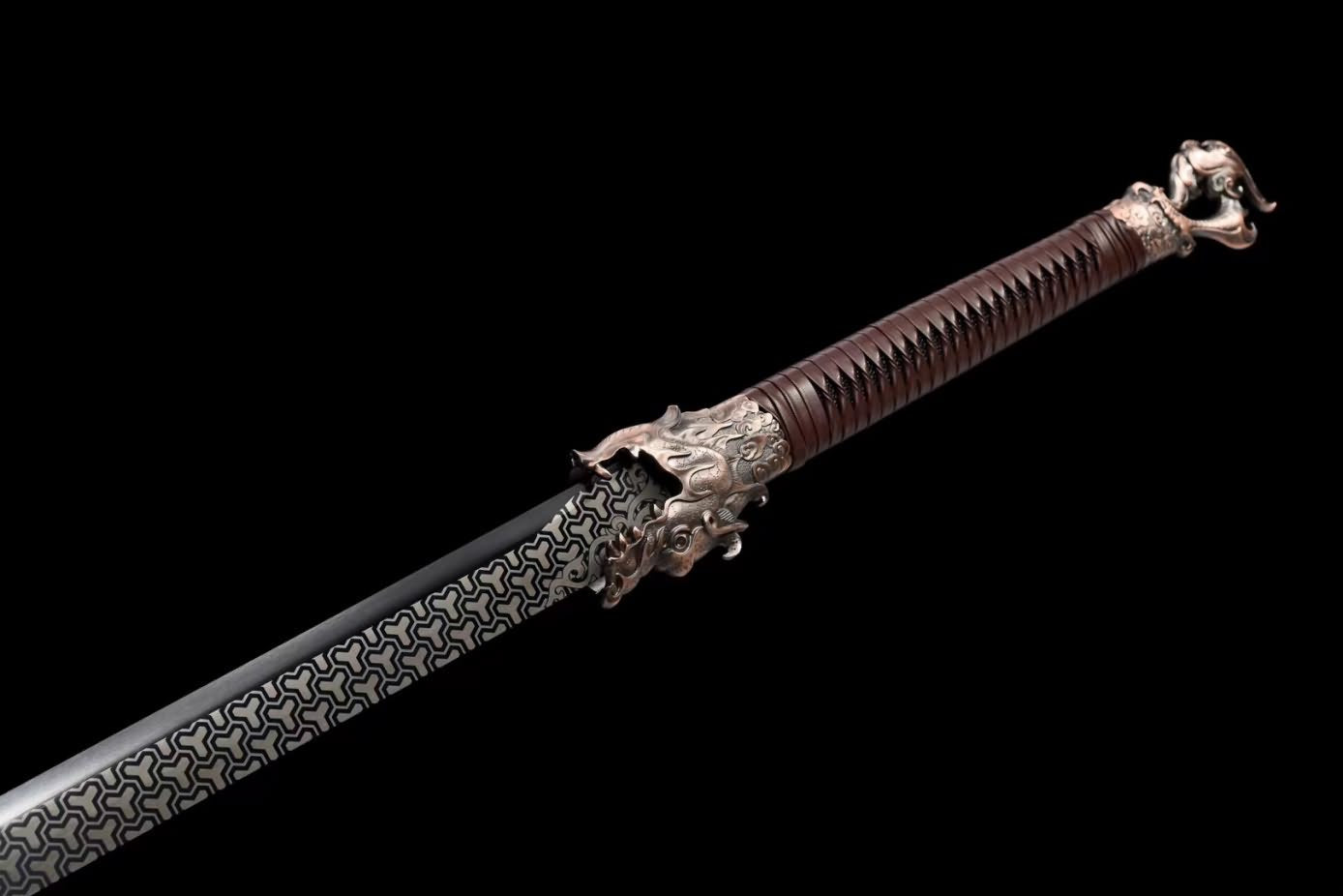 Tang dao Swords Real High Carbon Steel Etch Blade,Alloy Fittings,Dragon Handle,LOONGSWORD