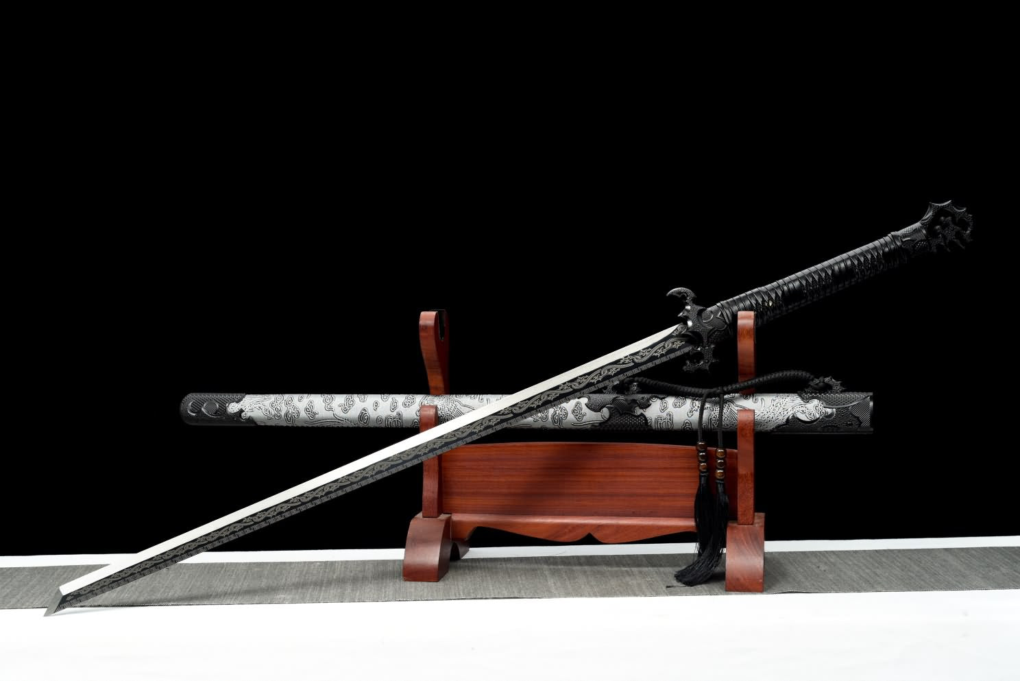 LOONGSWORD Dragon Tang dao Sword,Hand Forged High Carbon Steel Etched Blade,Alloy Fittings