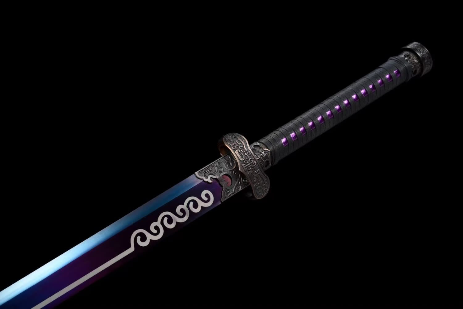 High Carbon Steel Chinese Black Gold Antique Knife Sword - Solid Wood Sheath,Alloy Fittings
