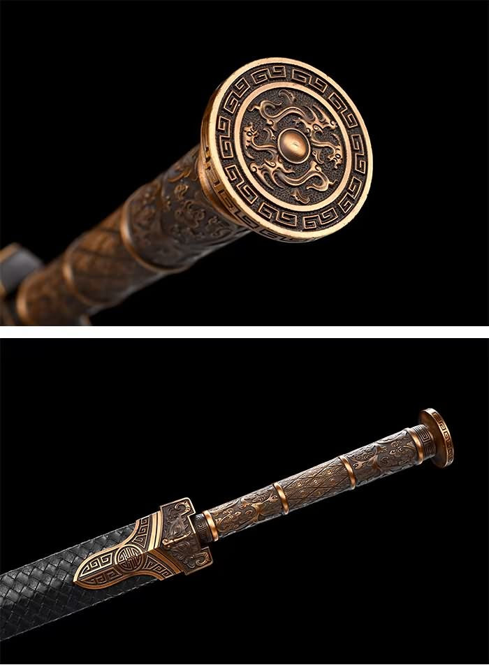 Longyuan jian Sword Forged High Carbon Steel Etched Blade,Alloy Fittings,Solid Wood Scabbard