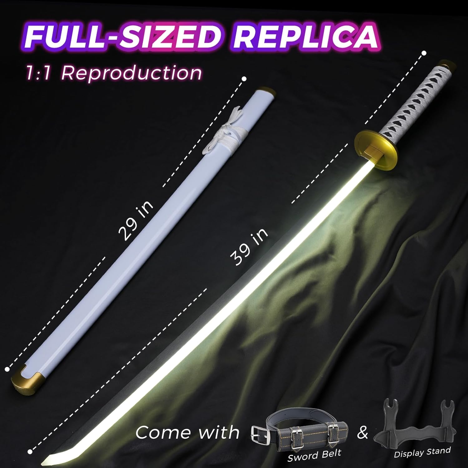 ONE PIECE Cosplay Katana Laser Toys Glowing Sword Roronoa Zoro Wado Ichimonji Blade（Wood + Acrylic）