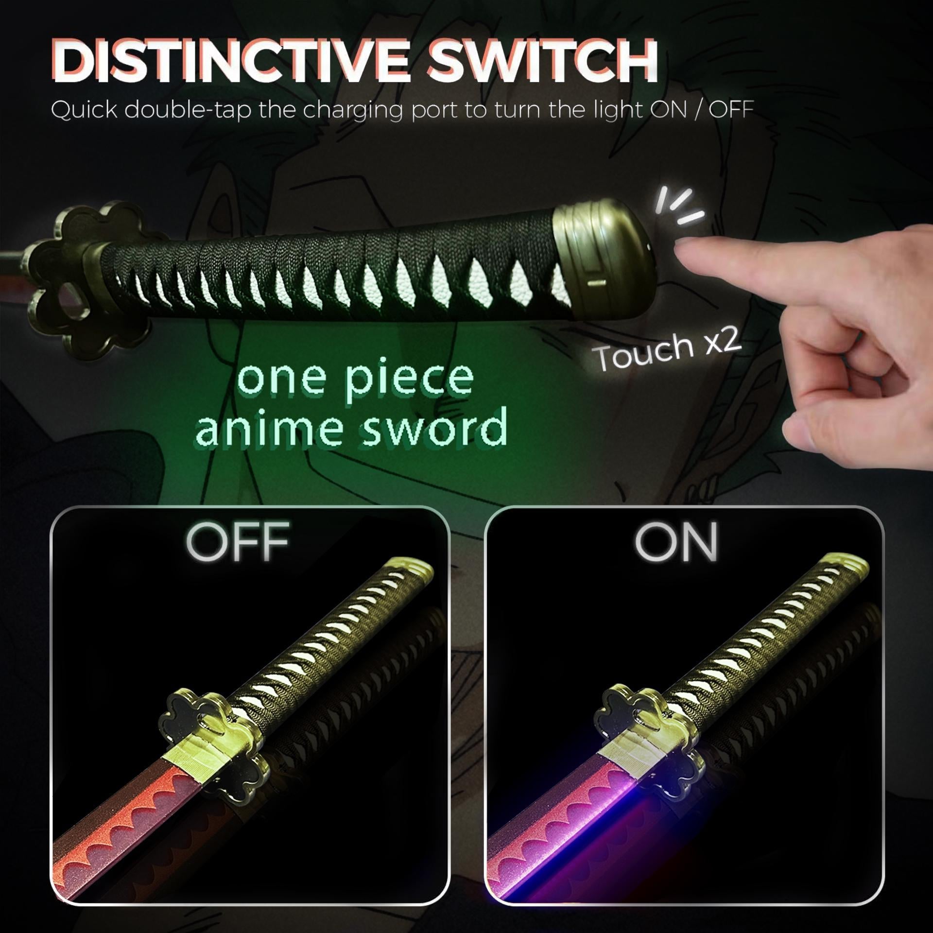 ONE PIECE Cosplay Katana Laser Toys Glowing Sword Roronoa Zoro Kamado Tanjirou Blade（Wood + Acrylic）