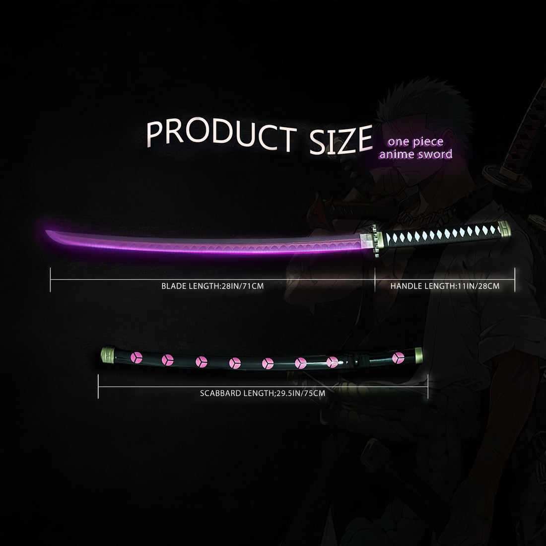ONE PIECE Cosplay Katana Laser Toys Glowing Sword Roronoa Zoro Kamado Tanjirou Blade（Wood + Acrylic）